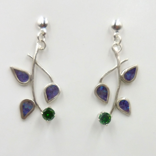 Click to view detail for DKC-2072  Earrings, Purple Opal Inlay, Green CZ $96